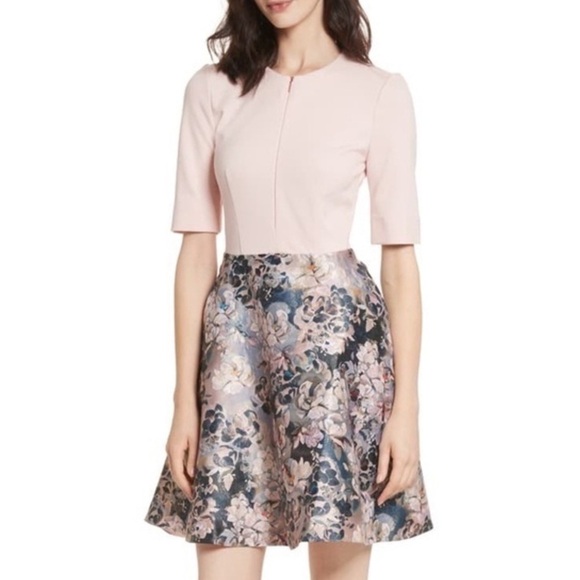 Ted Baker Armalia Pink Floral Jacquard Skater Dress Size 2 - Picture 3 of 15